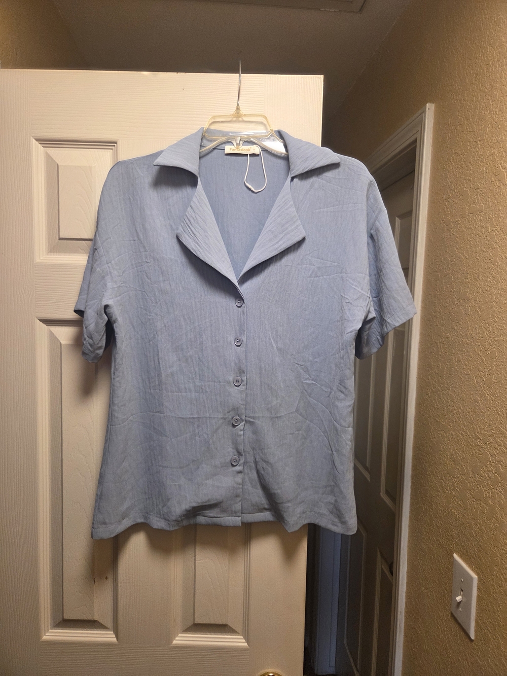 Light Blue Button-Down Short Sleeve Shirt - Casual Women's Top